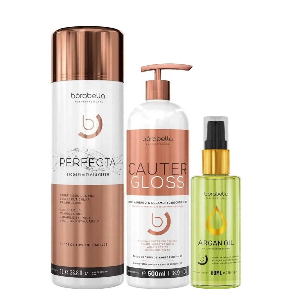 BORABELLA PERFECTA 1 LITRO + CAUTER GLOSS 500ML + ARGAN 60ML