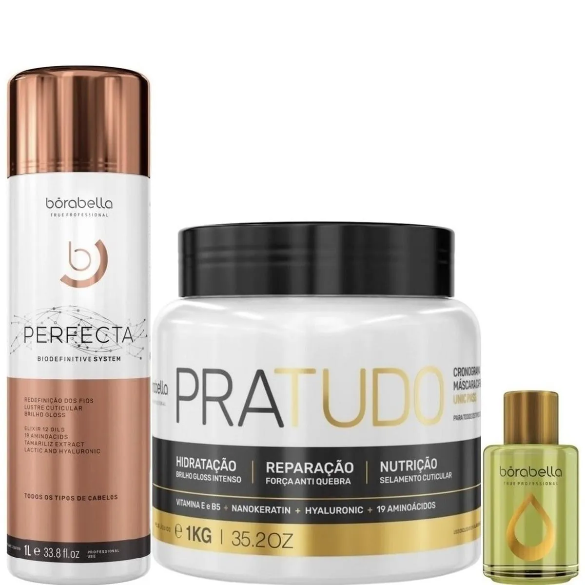 BORABELLA PERFECTA 1 LITRO + PRATUDO 1KG + ÓLEO DE ARGAN 7ML