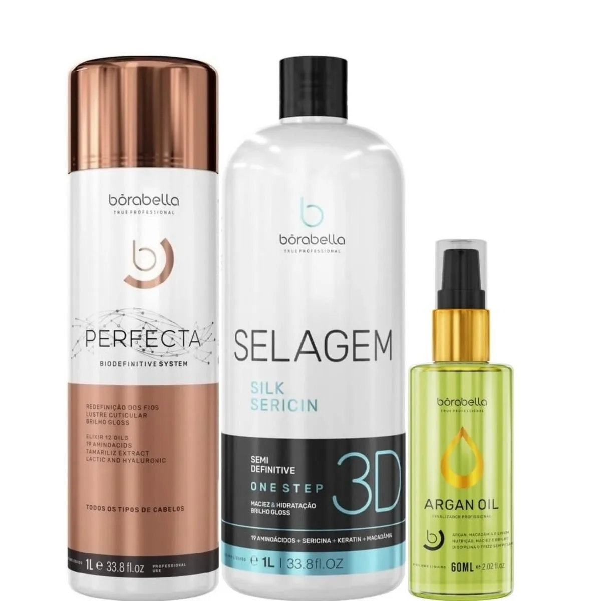 BORABELLA PERFECTA + SELAGEM 3D 2X1 LITRO + ÓLEO ARGAN 60ML
