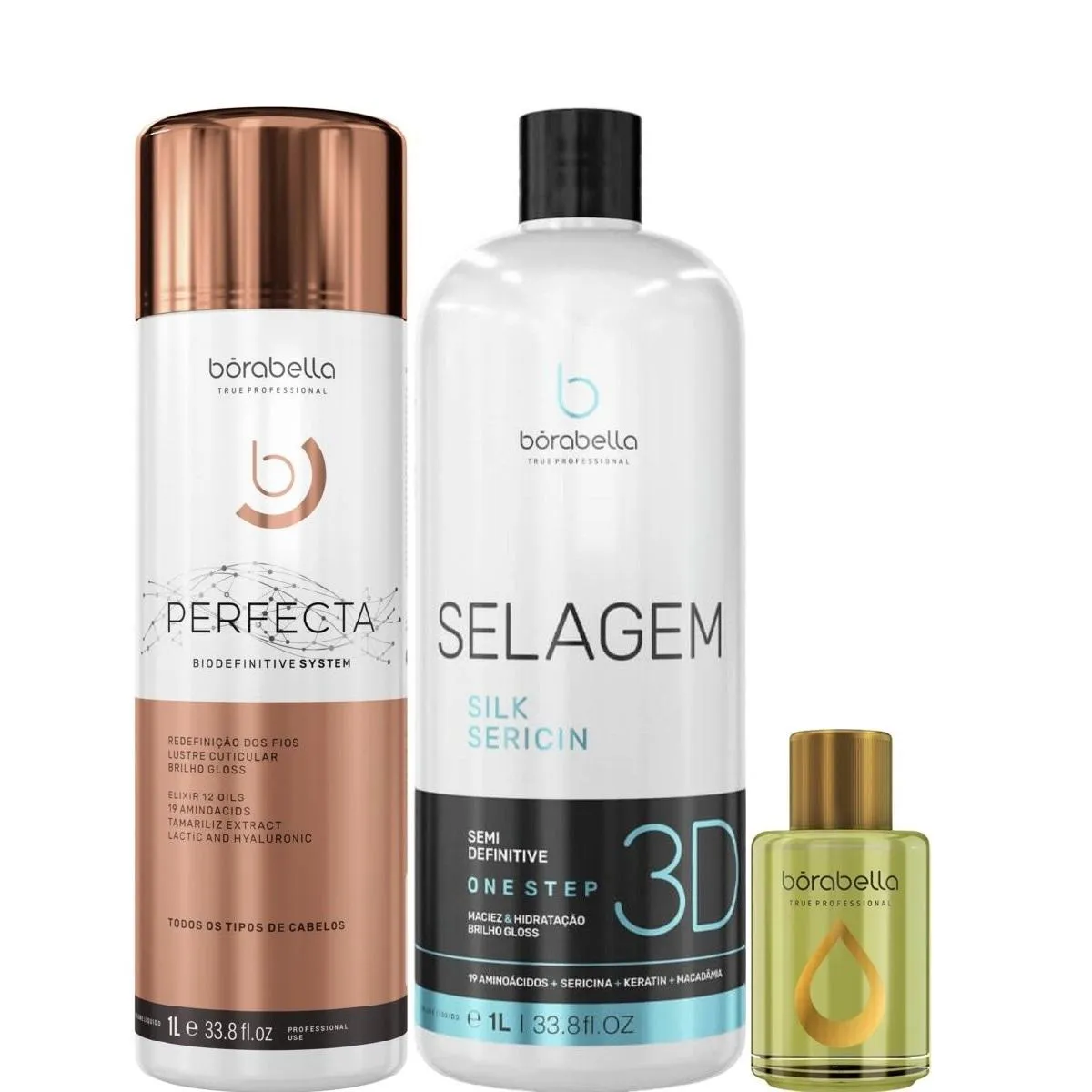 BORABELLA PERFECTA + SELAGEM 3D 2X1 LITRO + ÓLEO ARGAN 7ML
