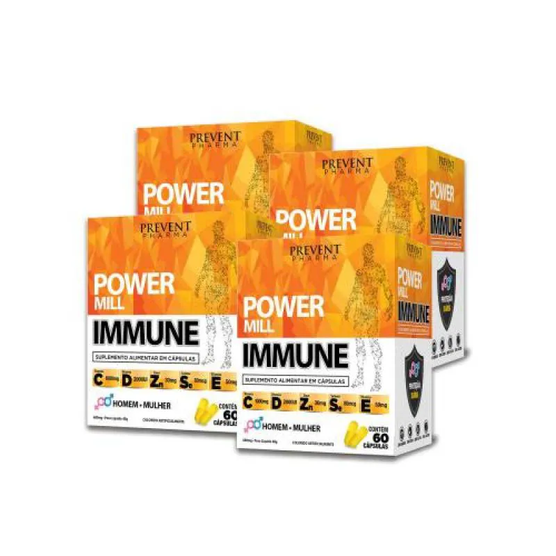 KIT 4X POWER MILL IMMUNE VITAMINA C D E + ZINCO 60 CáPS PREVENT
