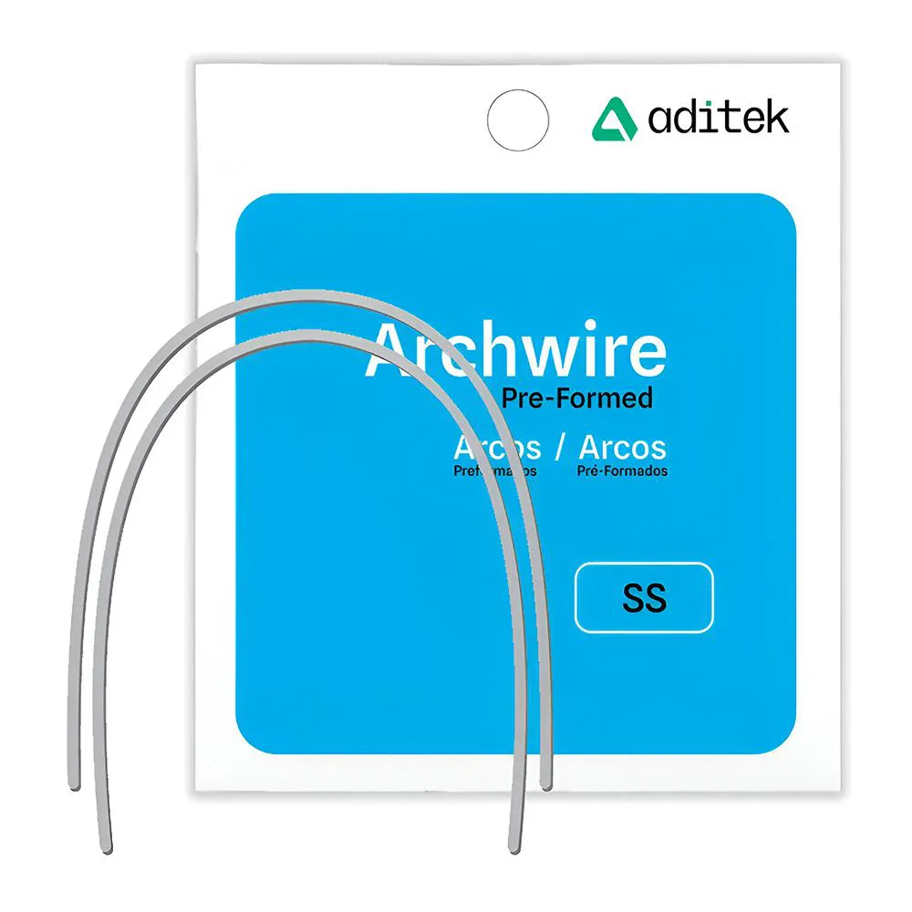 ARCO ORTODôNTICO DE AçO NATURAL SUPERIOR RETANGULAR ADITEK 019 X 025 Polegadas