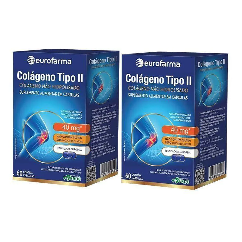 KIT 2 COLáGENO TIPO II 40MG EUROFARMA 60 CáPSULAS