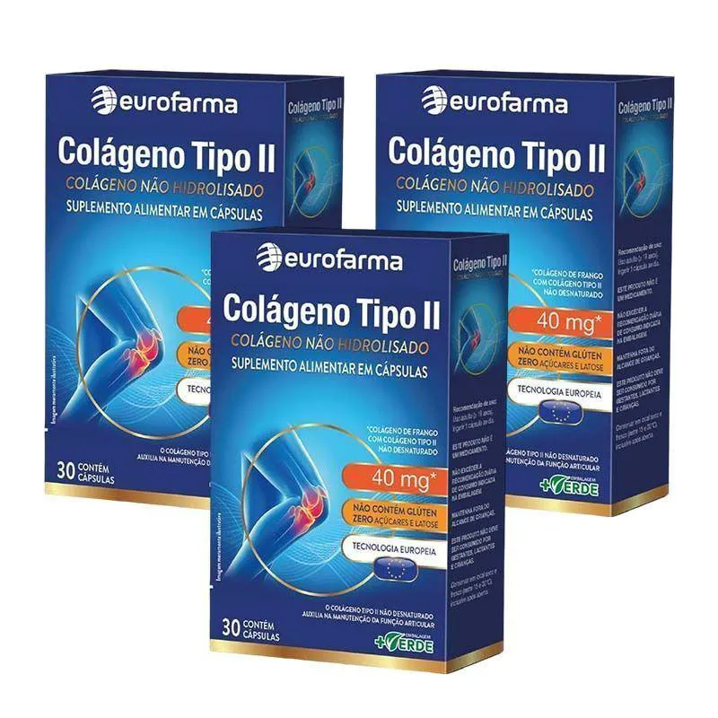 KIT 3 COLáGENO TIPO II EUROFARMA 30 CáPSULAS