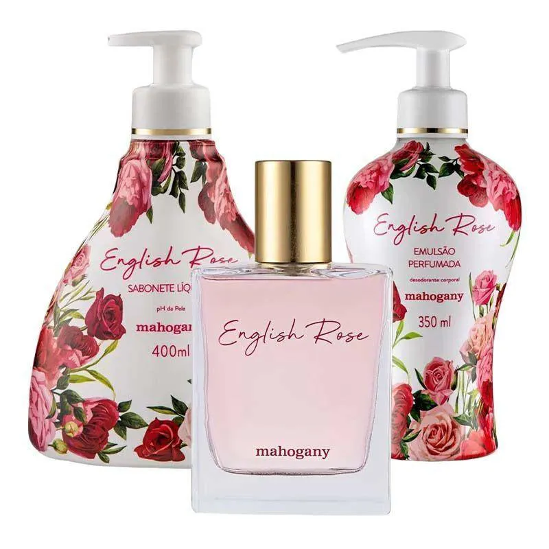KIT FRAGRâNCIA ENGLISH ROSE + HIDRATANTE + SABONETE LíQUIDO MAHOGANY 400ML