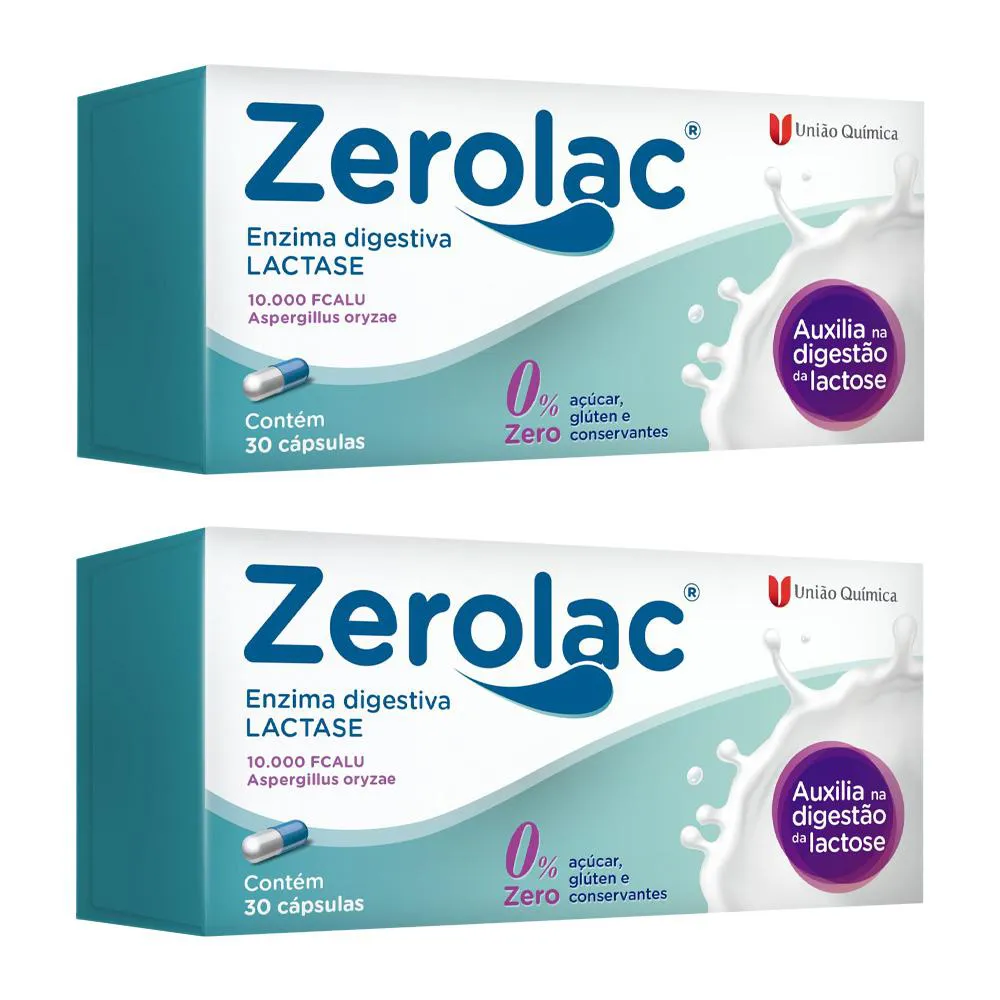 KIT 2 ZEROLAC LACTASE ENZIMA DIGESTIVA 30CPS - UNIãO QUíMICA