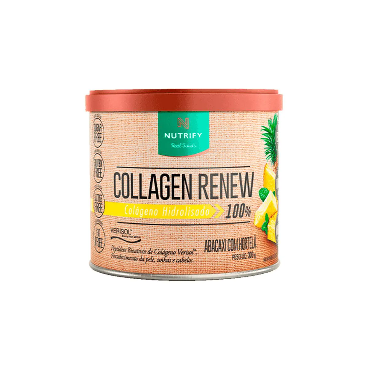 COLLAGEN RENEW COLáGENO HIDROLISADO 100% VERISOL 300G NUTRIFY Abacaxi COM Hortelã