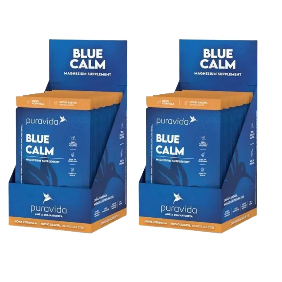 KIT 2 PURAVIDA BLUE CALM CAMOMILA SPIRULINA AZUL 20 SACHêS Limão Camomila E Maracuja