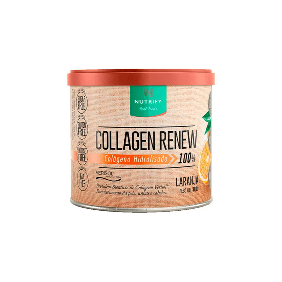 COLLAGEN RENEW COLáGENO HIDROLISADO 100% VERISOL 300G NUTRIFY Laranja