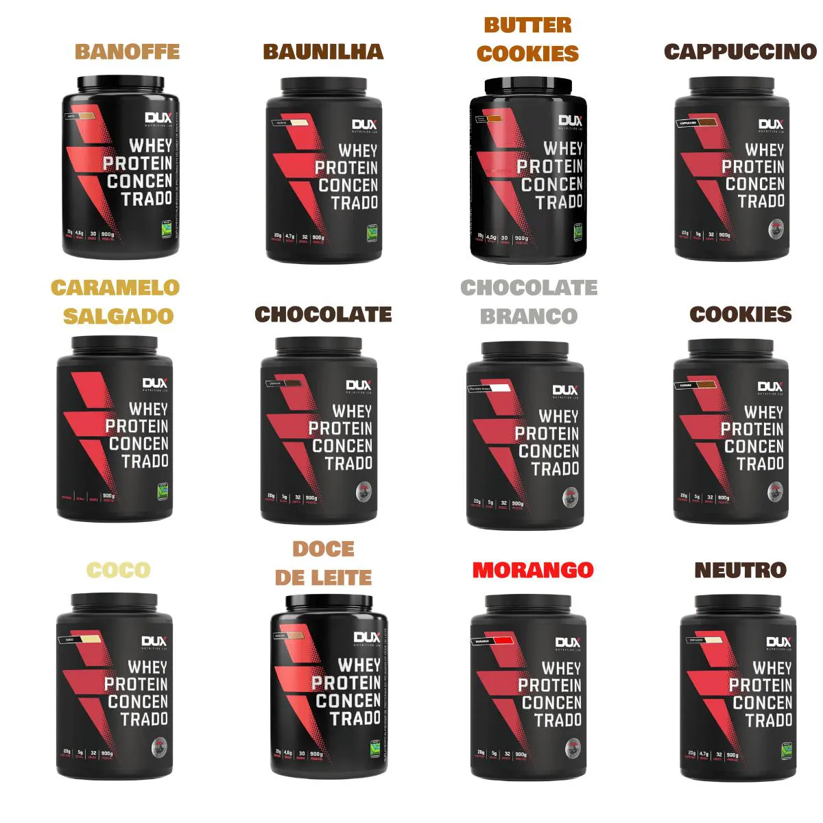 WHEY PROTEIN CONCENTRADO BCAAS TODOS SABORES 900G DUX NUTRITION Neutro