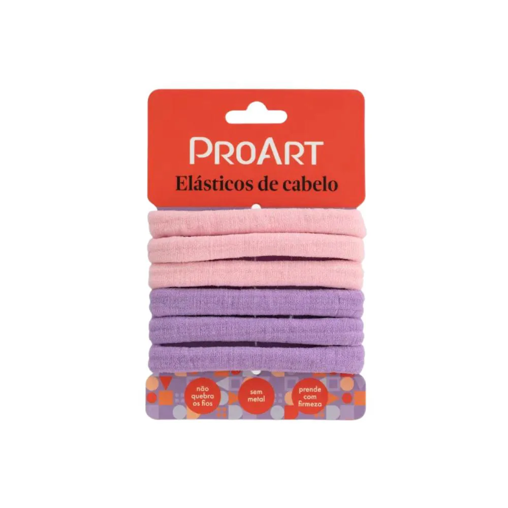 ELáSTICOS DE CABELO ROSA E LILáS 6 UNIDADES - PROART