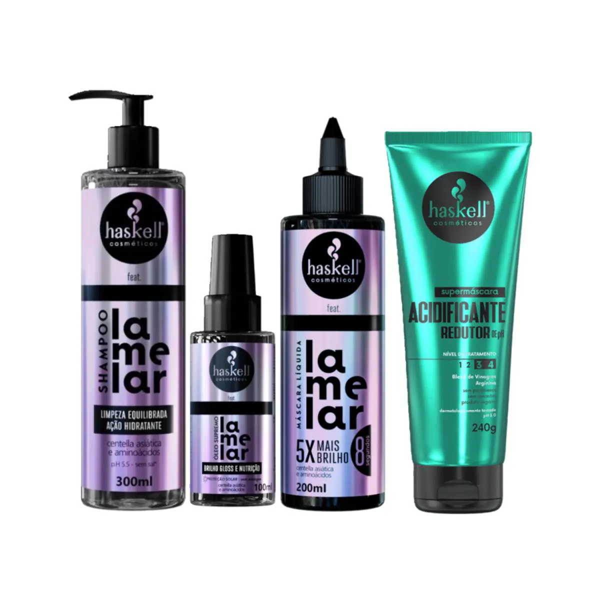 KIT SHAMPOO MáSCARA ÓLEO LAMELAR E ACIDIFICANTE HASKELL