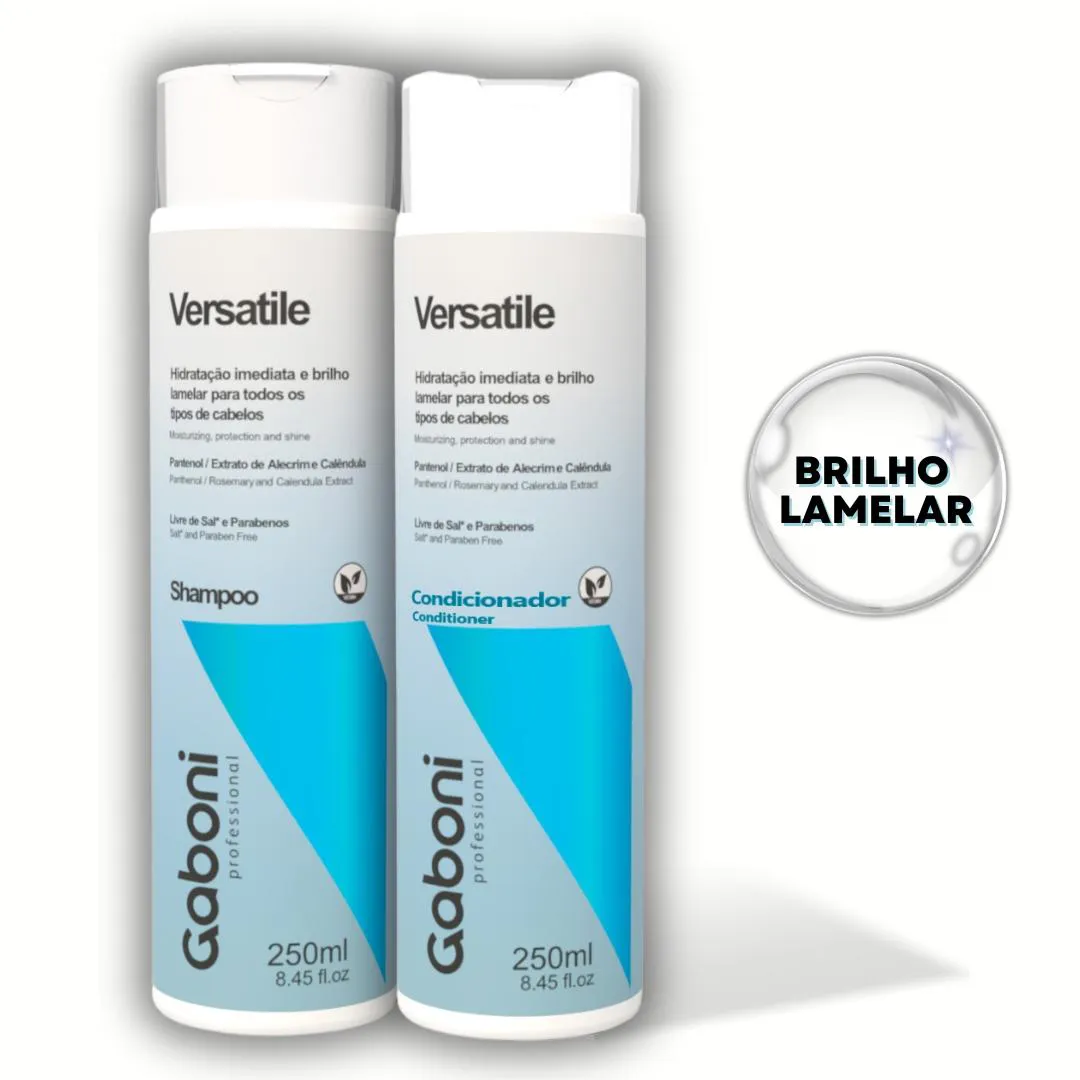 KIT HIDRATAçãO IMEDIATA E BRILHO LAMELAR SHAMPOO + CONDICIONADOR VERSATILE GABONI