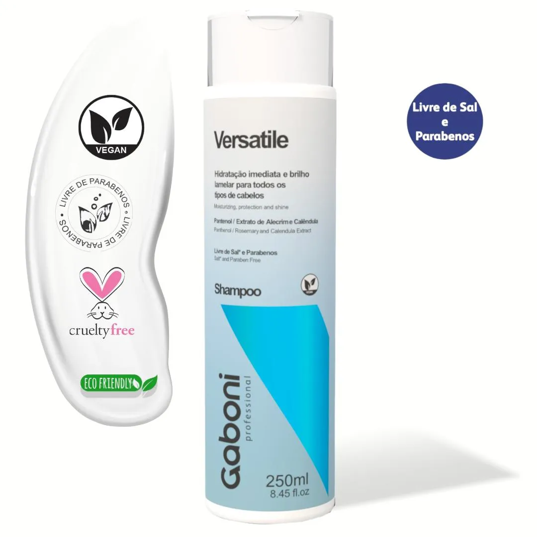 SHAMPOO HIDRATAçãO IMEDIATA E BRILHO LAMELAR 250ML VERSATILE GABONI