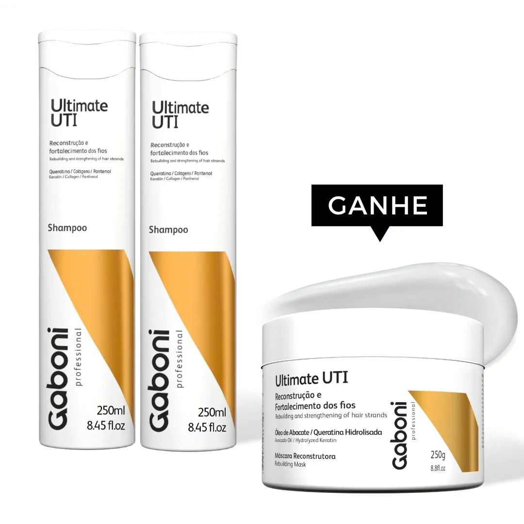 RECONSTRUçãO CAPILAR SHAMPOO (2 UNIDADES) + MáSCARA RECONSTRUTORA 250 G ULTIMATE UTI GABONI PROFESSIONAL