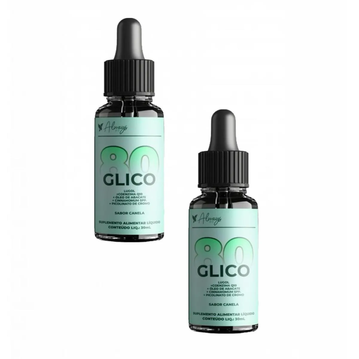 2X GLICO80 GOTAS- COQ10+ ÓLEO DE ABACATE+ CROMO- ALWAYS FIT