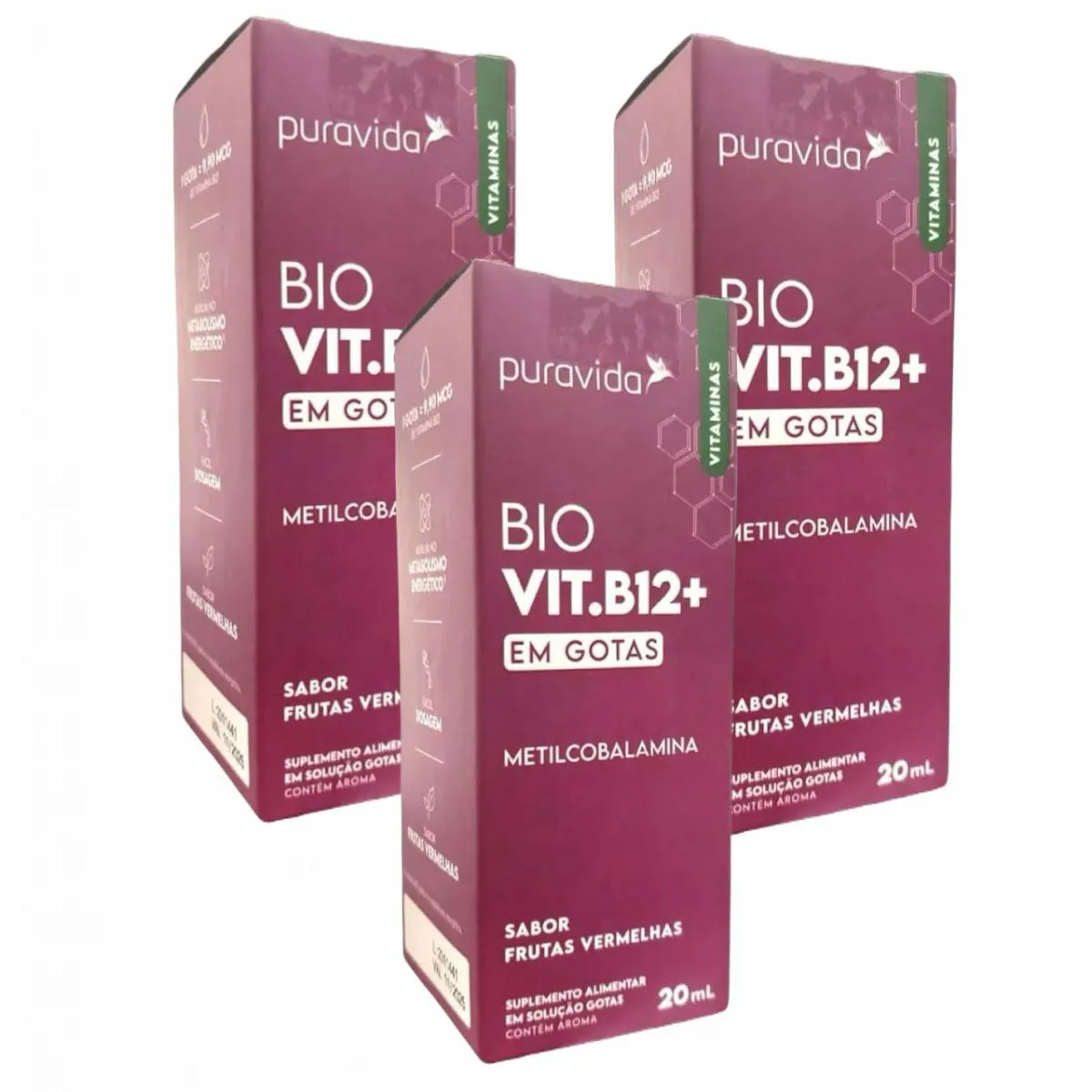 3X BIO B12 - METILCOBALAMINA - 20ML - PURA VIDA