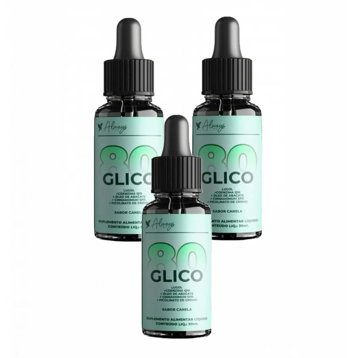 3X GLICO80 GOTAS- COQ10+ ÓLEO DE ABACATE+ CROMO- ALWAYS FIT