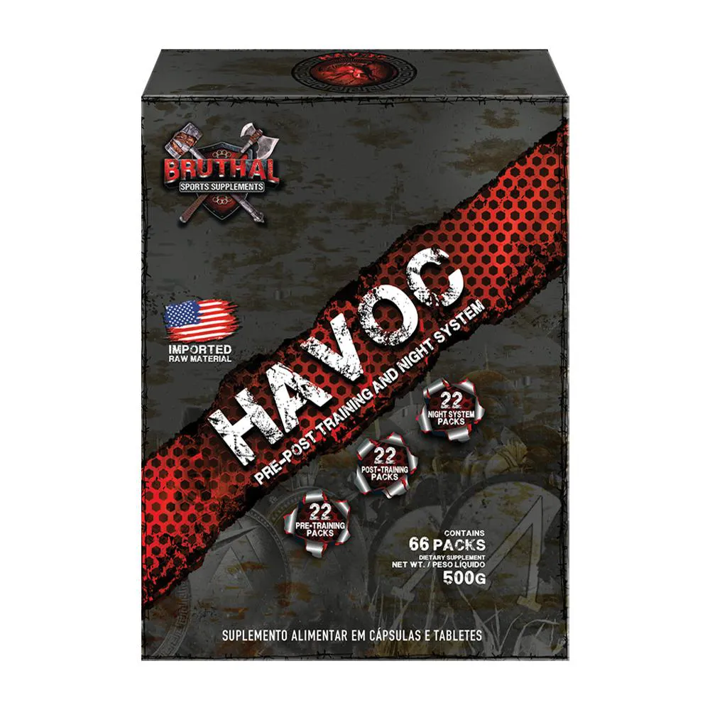 HAVOC SUPER PACK 66 UNIDADES PRé PóS NIGHT TREINO - BRUTHAL SPORT SUPPLEMENTS