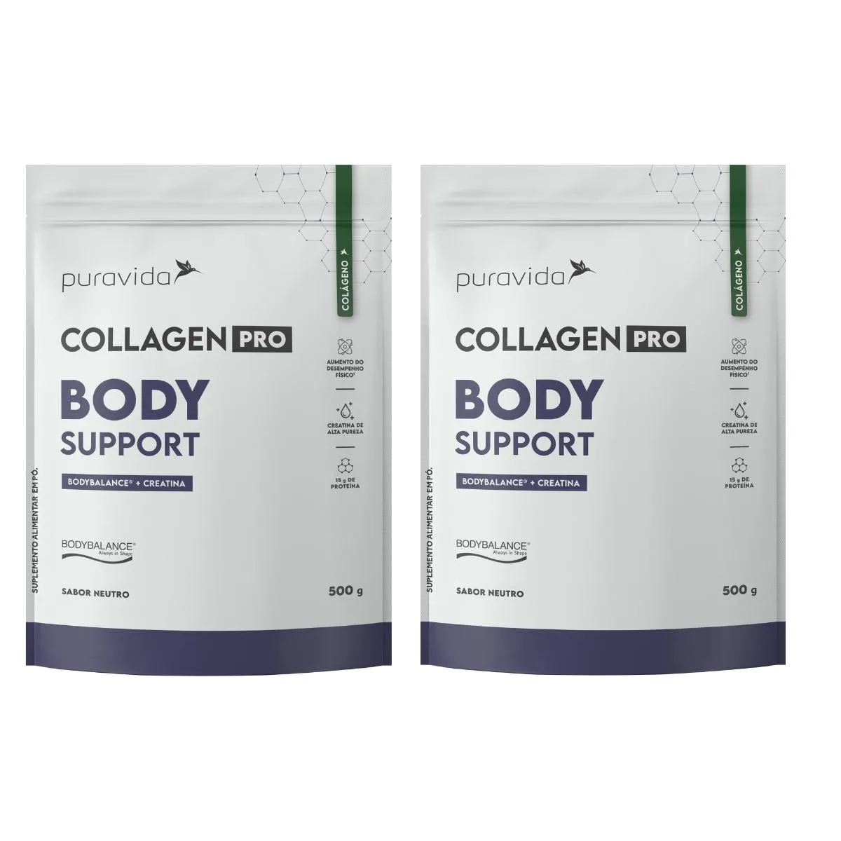 KIT 2 COLLAGEM PRO BODY SUPPORT 500G COLáGENO BODYBALANCE PURAVIDA Sabor Neutro