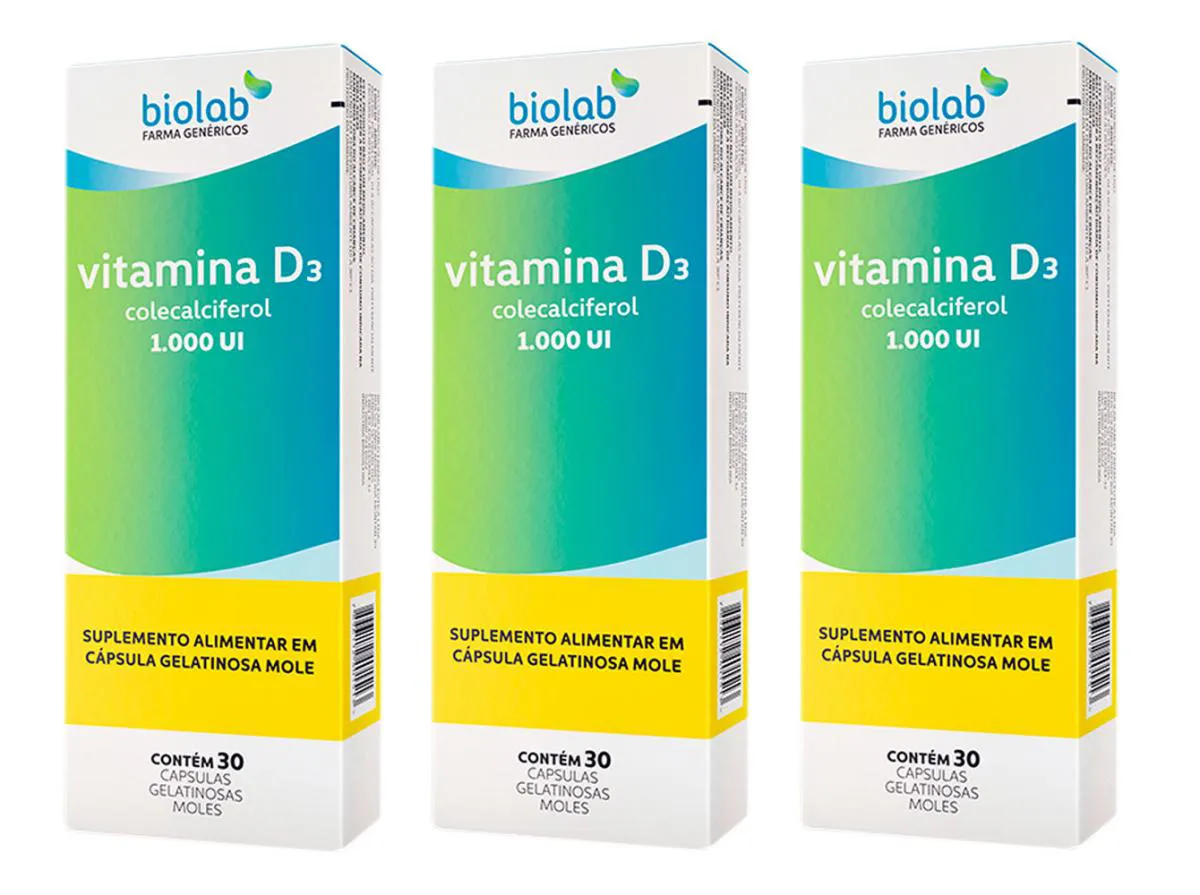 KIT 3 VITAMINA D3 1000UI 30 CáPSULAS - BIOLAB