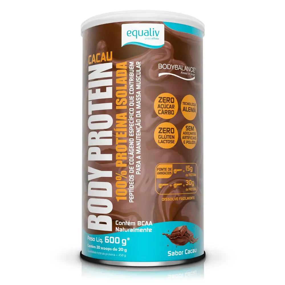 SUPLEMENTO BODY PROTEIN 100% ISOLADA CACAU 600G - EQUALIV