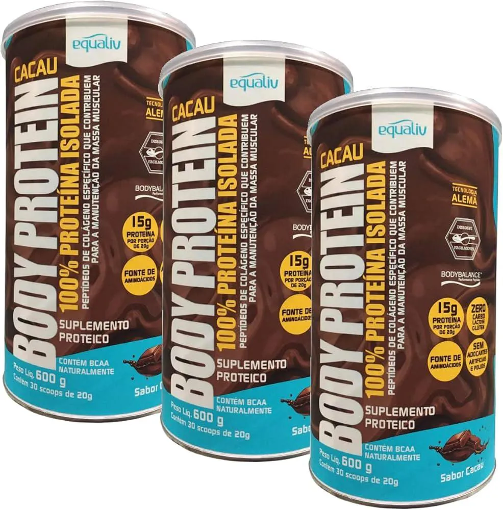 KIT 3 BODY PROTEIN 100% ISOLADA CACAU 600G - EQUALIV