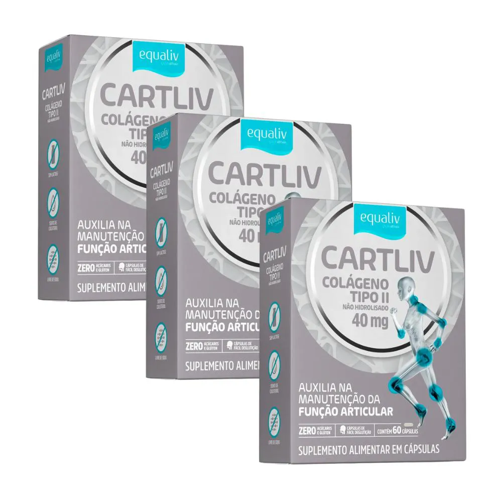KIT 3UN CARTLIV COLáGENO TIPO II COM 60 CáPSULAS - EQUALIV