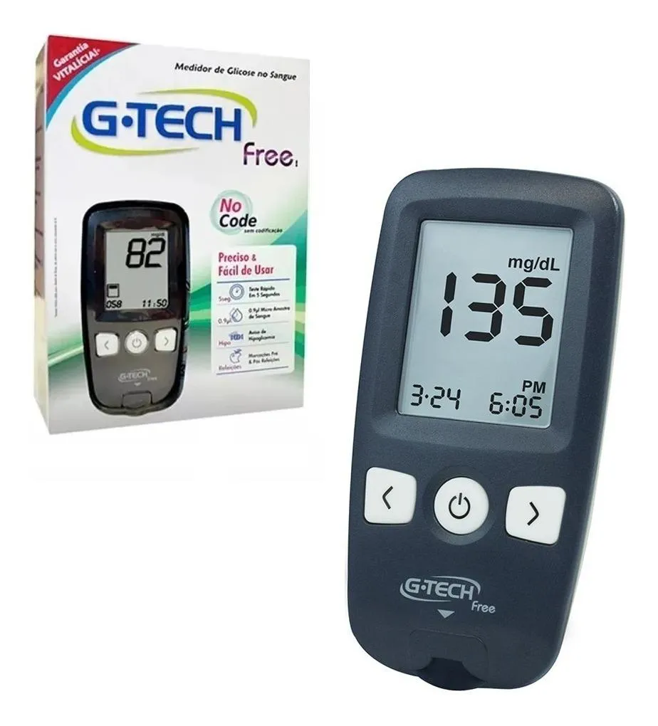 KIT MEDIDOR DE GLICOSE G-TECH FREE 1 - TESTE RáPIDO EM 5 SEGUNDOS E AVISO DE HIPOGLICEMIA