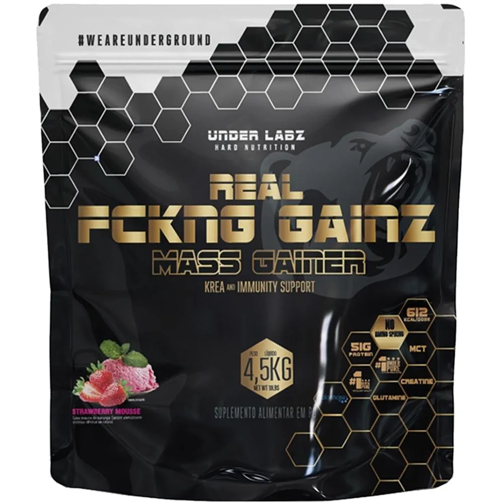 Hipercalórico Under Labz Real Fckng Gainz Mass 4,5kg Sabor Strawberry Mousse Morango