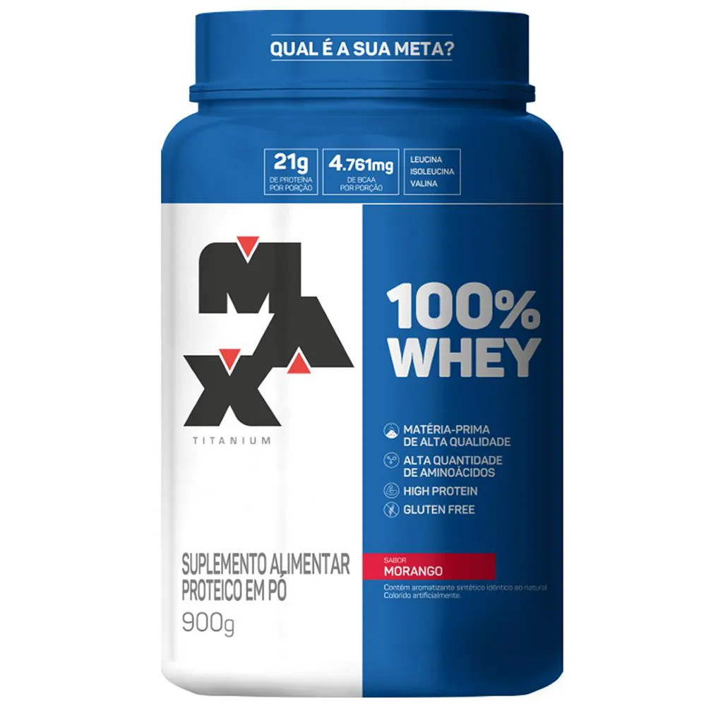 MAX TITANIUM 100% WHEY PROTEíNAS POTE 900G SABOR:MORANGO