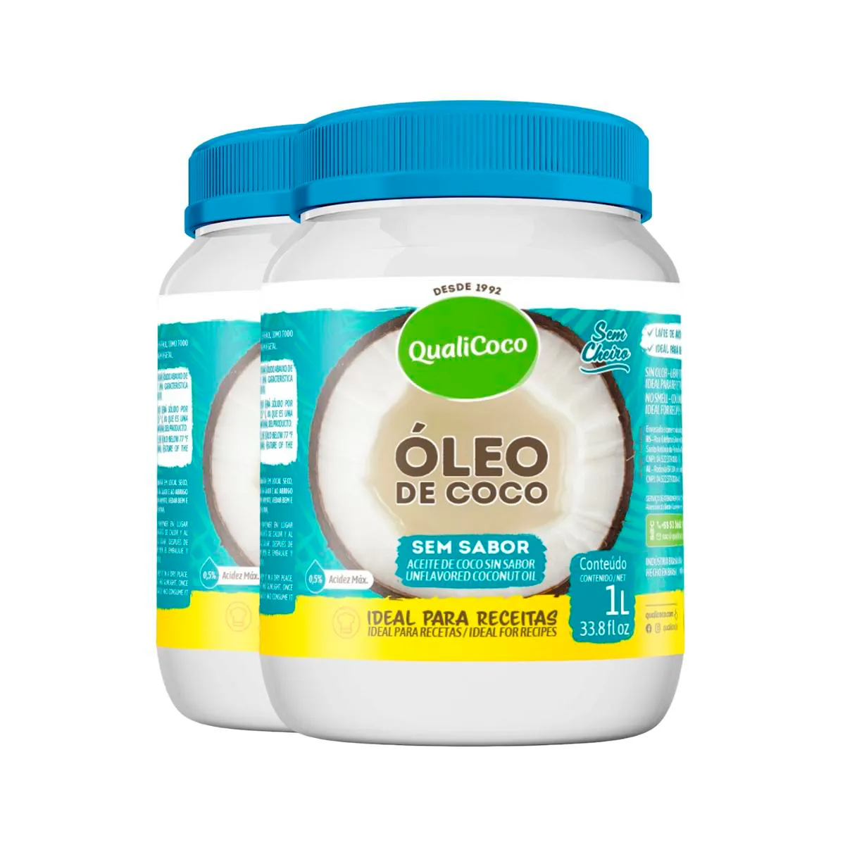 Kit 2 Óleo de Coco Sem sabor Qualicoco 1 litro
