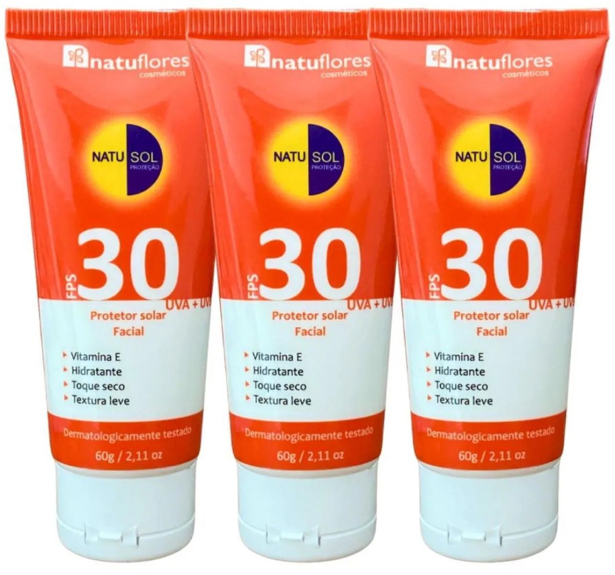 PROTETOR SOLAR FACIAL FPS 30 NATUSOL 60G NATUFLORES KIT 3UN