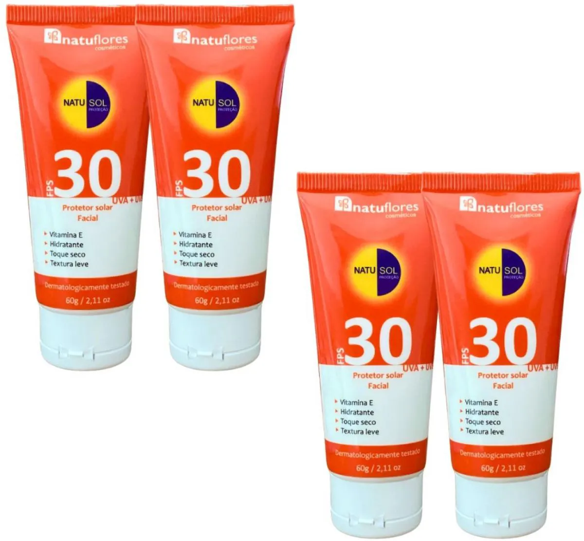 PROTETOR SOLAR FACIAL FPS 30 NATUSOL 60G NATUFLORES KIT 4UN