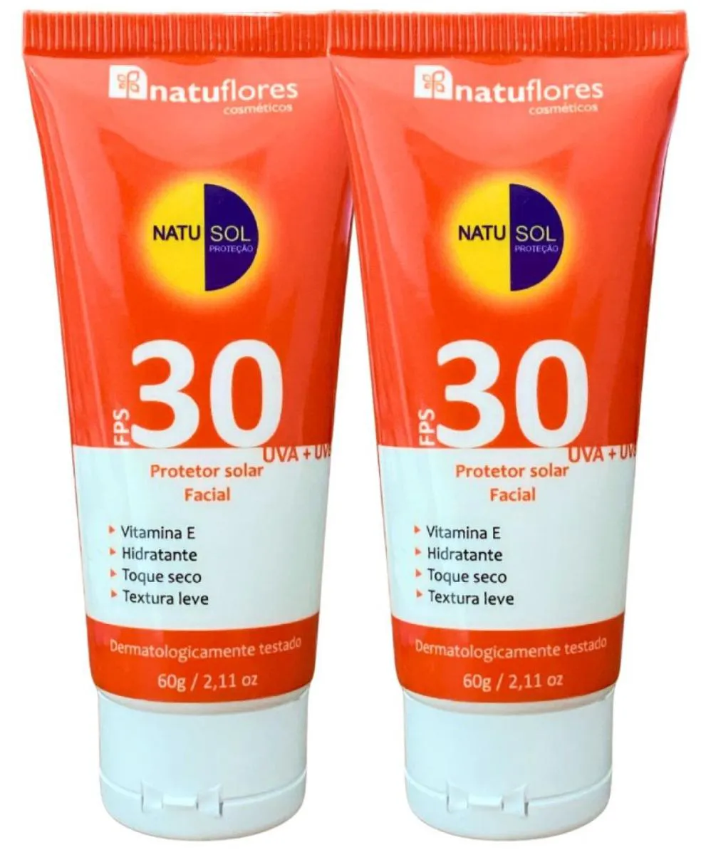PROTETOR SOLAR FACIAL FPS 30 NATUSOL 60G NATUFLORES KIT 2UN