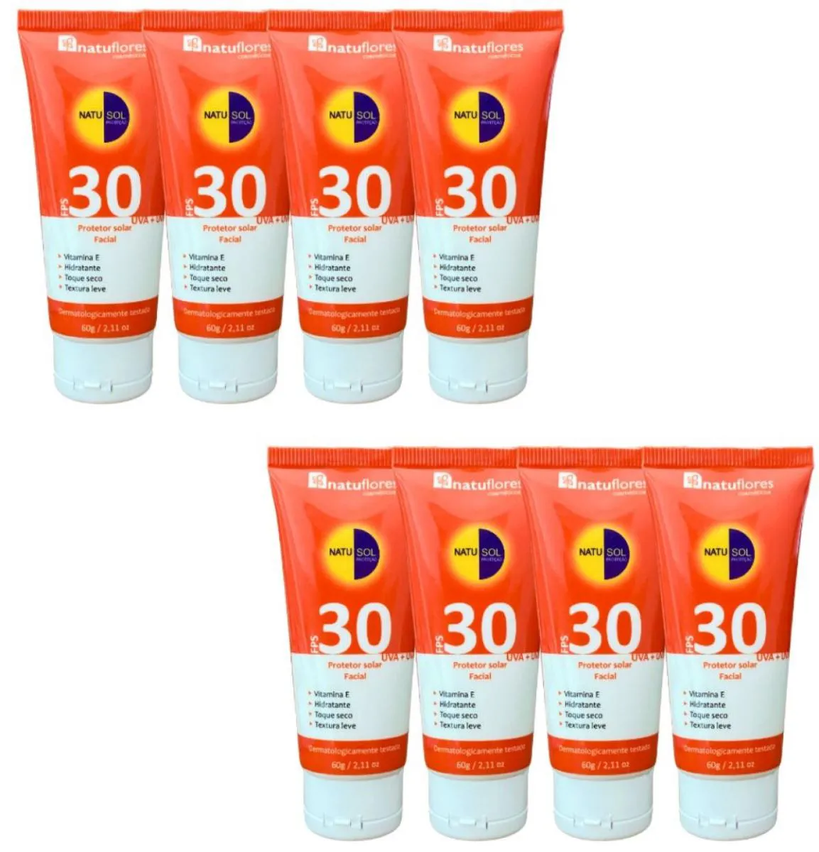 PROTETOR SOLAR FACIAL FPS 30 NATUSOL 60G NATUFLORES KIT 8UN