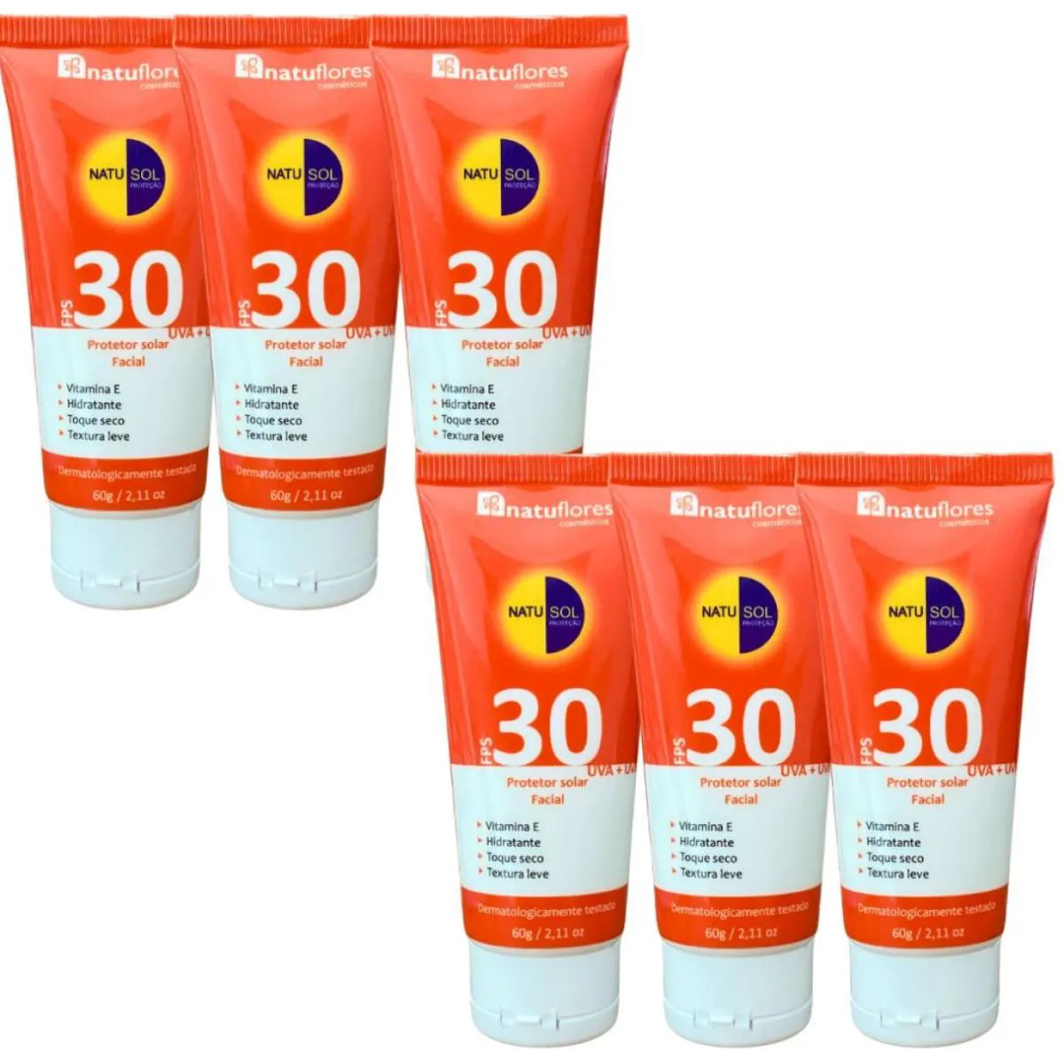 PROTETOR SOLAR FACIAL FPS 30 NATUSOL 60G NATUFLORES KIT 6UN