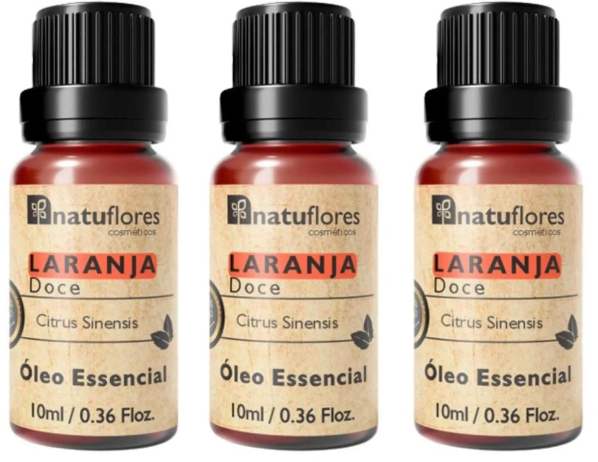 OLEO ESSENCIAL LARANJA DOCE  PURO 10ML NATUFLORES KIT 3 UND