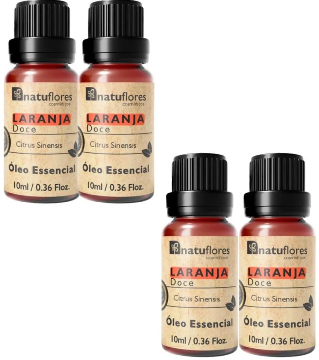 OLEO ESSENCIAL LARANJA DOCE  PURO 10ML NATUFLORES KIT 4 UND