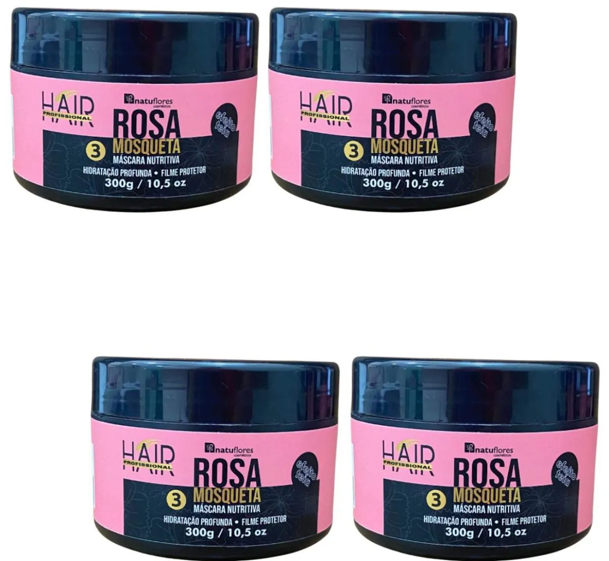 MASCARA NUTRITIVA EFEITO TEIA ROSA MOSQUETA 300GR NATUFLORES KIT 4UND