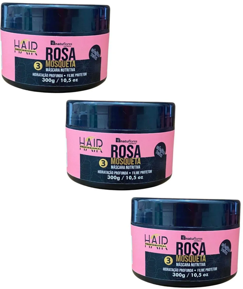 MASCARA NUTRITIVA EFEITO TEIA ROSA MOSQUETA 300GR NATUFLORES KIT 3UND
