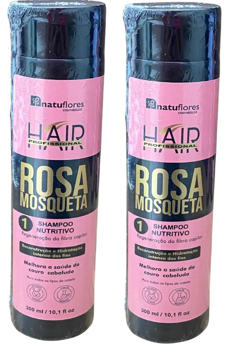 SHAMPOO NUTRITIVO RECONSTRUÇÃO ROSA MOSQUETA 300ML NATUFLORES KIT 2UND