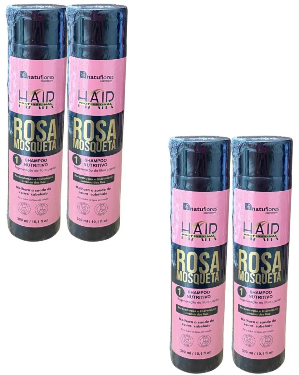 SHAMPOO NUTRITIVO RECONSTRUÇÃO ROSA MOSQUETA 300ML NATUFLORES KIT 4UND