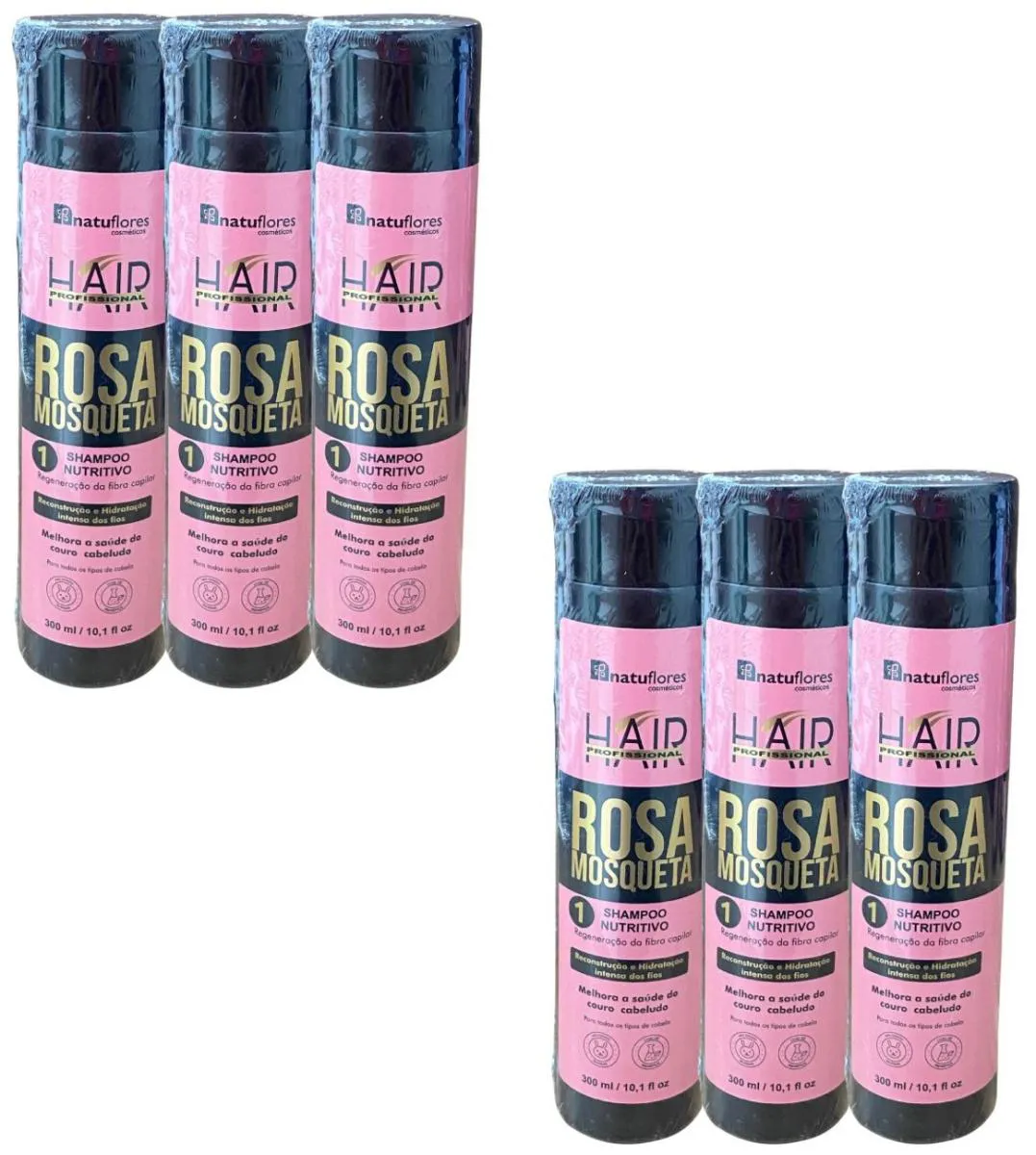 SHAMPOO NUTRITIVO RECONSTRUÇÃO ROSA MOSQUETA 300ML NATUFLORES KIT 6UND