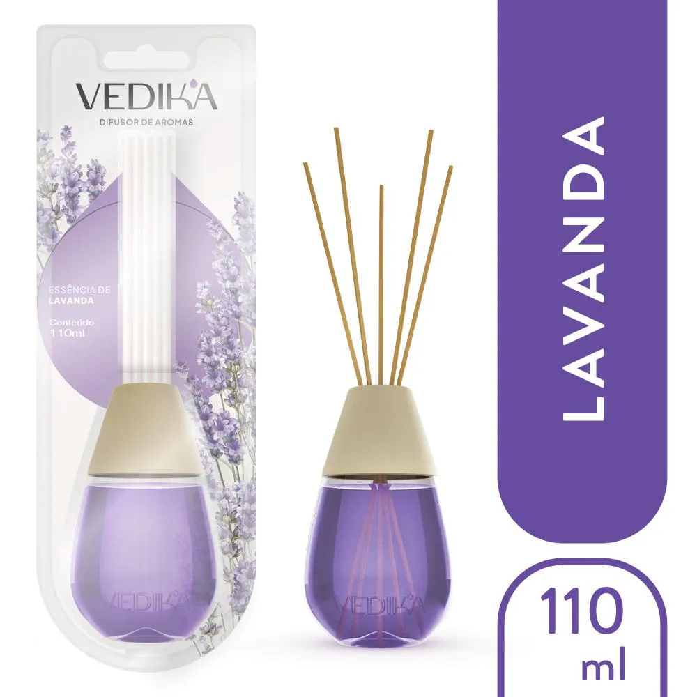 DIFUSOR DE AROMAS VEDIKA COM VARETAS - 110ML LAVANDA