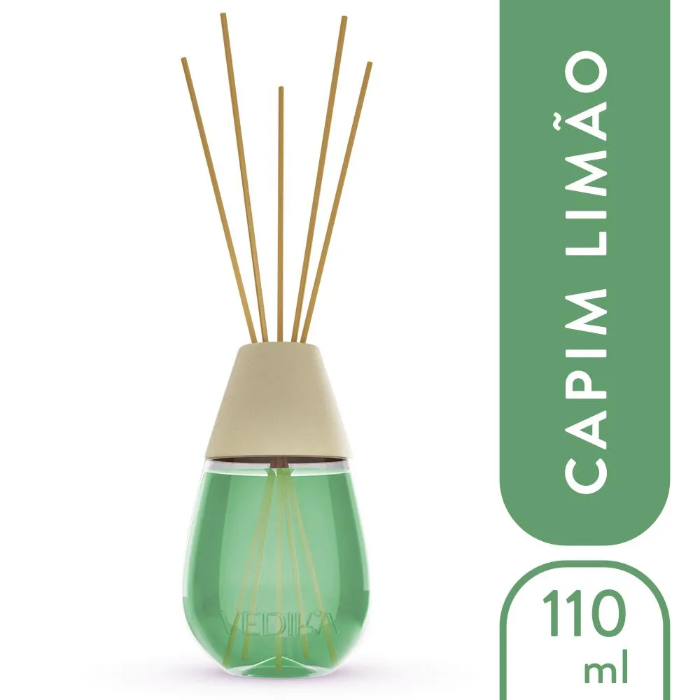 DIFUSOR DE AROMAS VEDIKA COM VARETAS - CAPIM LIMãO 110ML