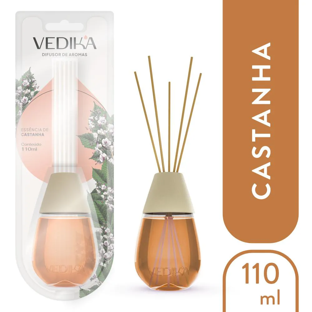 DIFUSOR DE AROMAS VEDIKA COM VARETAS - 110ML CASTANHA
