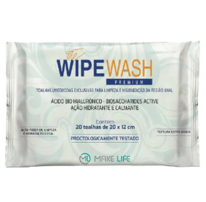 WIPEWASH PREMIUM  TOALHA UMEDECIDA P/ HIGIENIZAÇÃO PERIANAL C/1 PACK CONTENDO 20  TOALHAS - 20 X 12 CM - MAKE LIFE