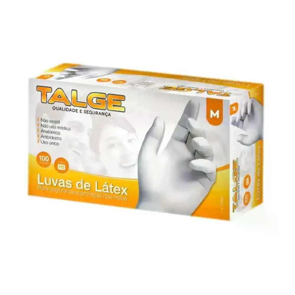 LUVA DESCARTáVEL DE LáTEX COM Pó TAMANHO M 100 UNIDADES TALGE