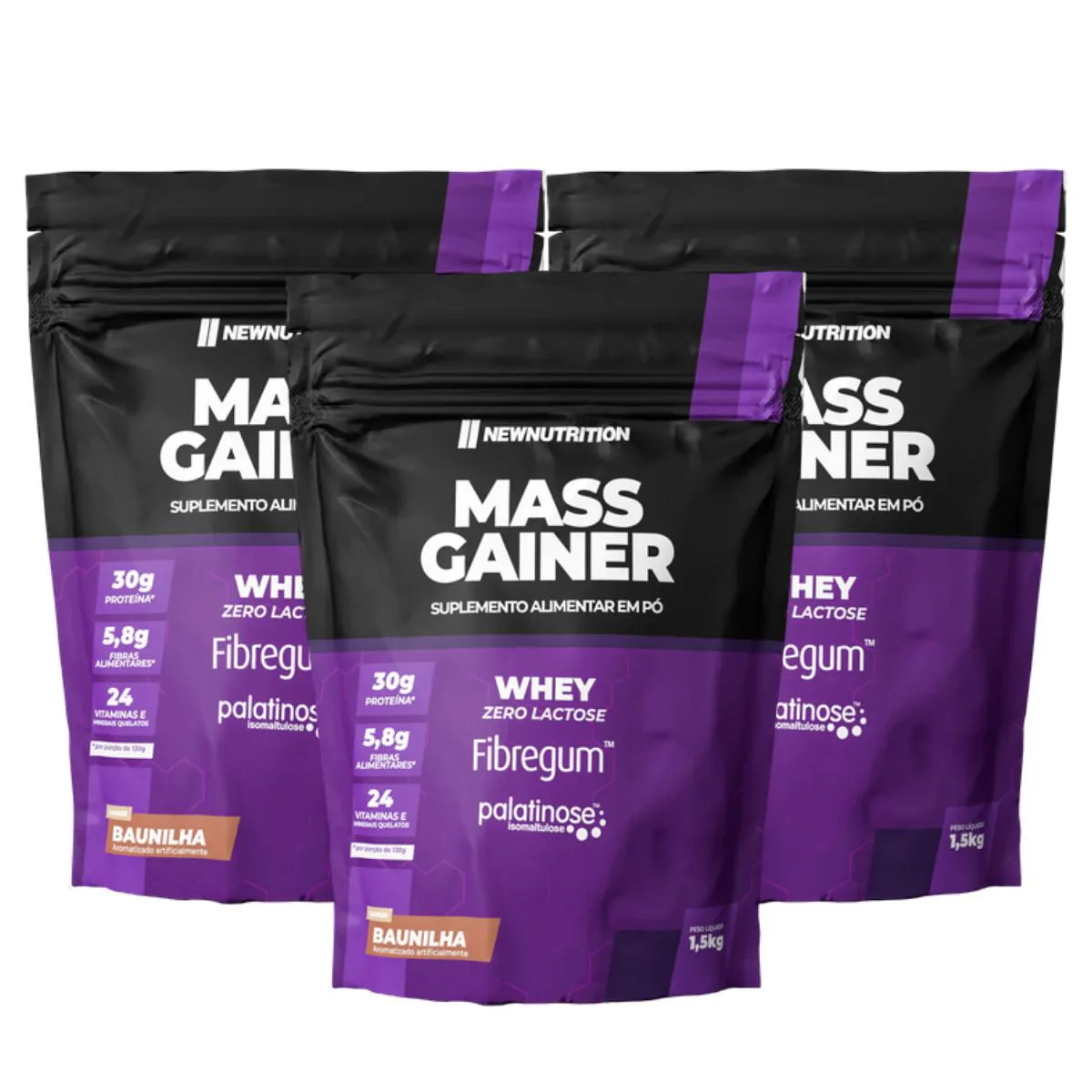 3X HIPERCALóRICO MASS GAINER BAUNILHA NEW NUTRITION 1,5KG